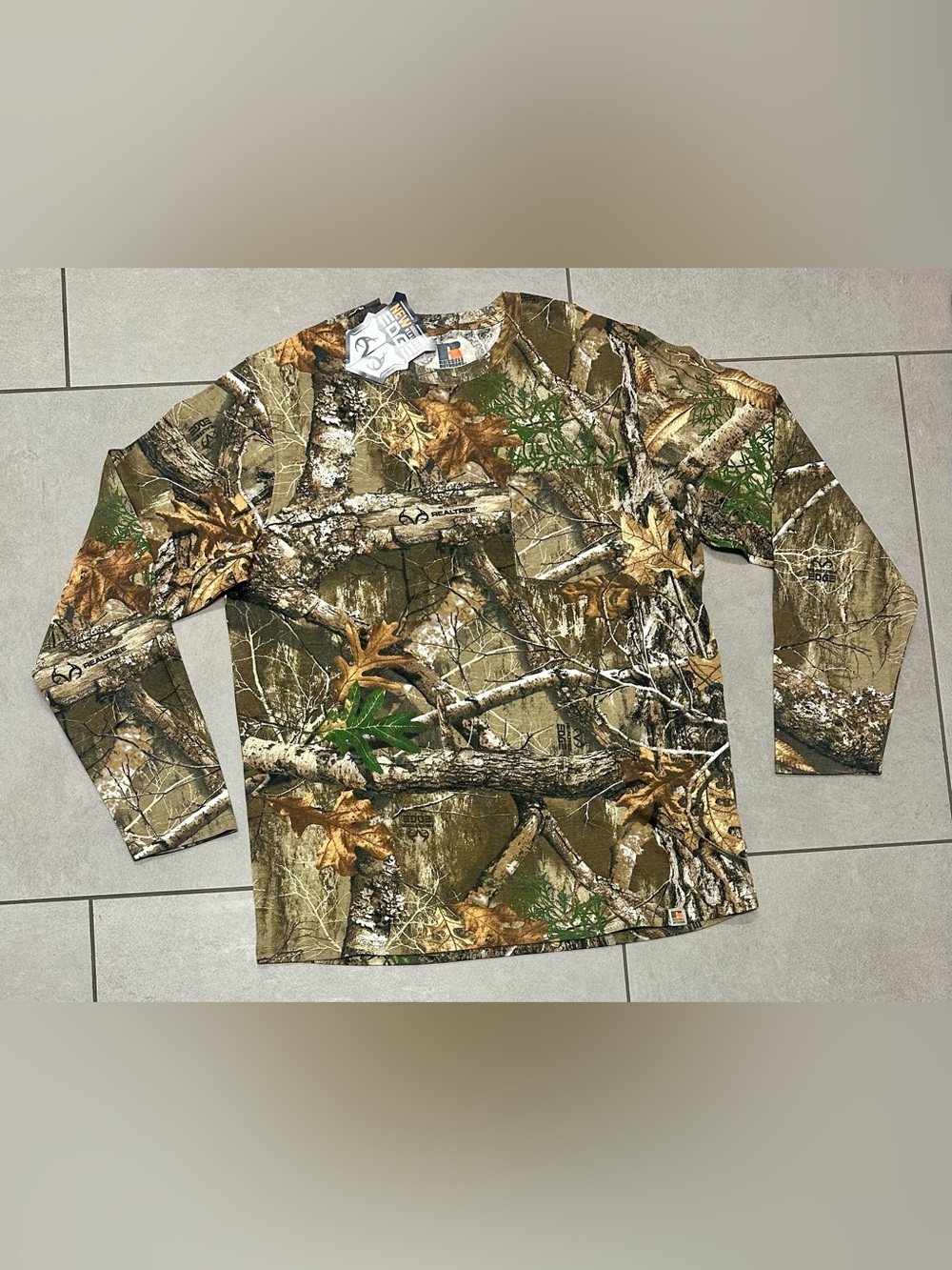 MEN'S RUSSELL REALTREE EDGE CAMO LONG SLEEVE COTTON POCKET SHIRT Large NWT $29